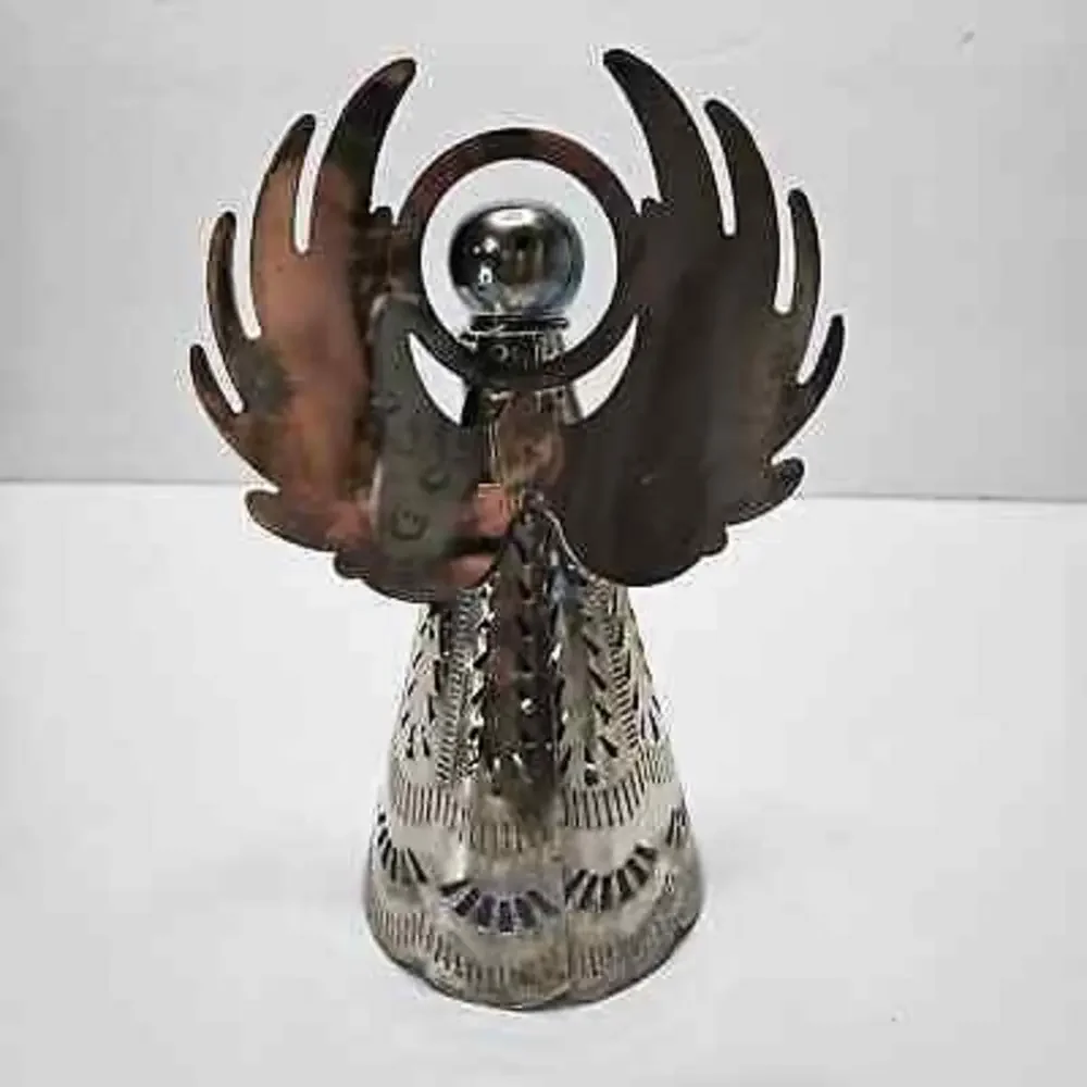 Vintage Metal‎ Angel Candlestick Holder Cutout Perforated Tin Holiday Christmas